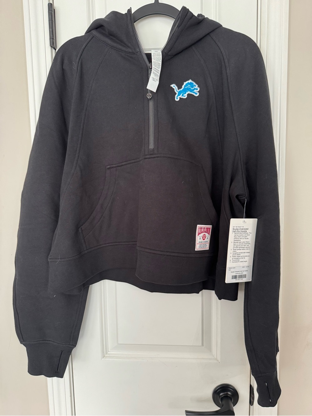 lululemon athletica Black Cropped Half-Zip Hoodie Detroit Lions